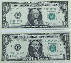 Fancy Serial Number Two US$1 Star Notes Ending in 01 - £4.68 GBP