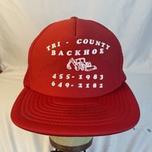 Tri-County Backhoe VTG Hat Cap Red Mesh Trucker SnapBack Speedway 1980s - £7.43 GBP