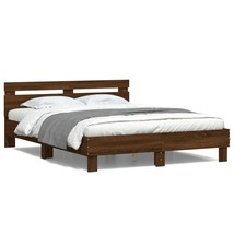 Bed Frame with Headboard and LED Brown Oak 150x200 cm King Size - £103.92 GBP