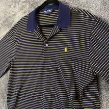 Ralph Lauren Polo Golf Shirt Mens Large Dark Blue Striped Preppy Perform... - £10.26 GBP