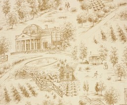 Vintage Kravet Monticello Toile Beige Agrarian 100% Linen Fabric By Yard 53.5&quot;W - £46.85 GBP