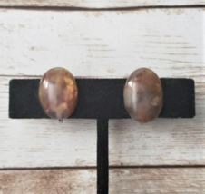 Vintage Screw On / Screw Back Earrings - Oval Shape with Brown and Colored Tones - £10.29 GBP