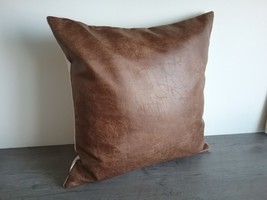 Faux leather pillow covers Pillow case brown congac Faux leather cushions - £27.42 GBP