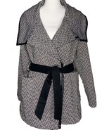 NEW Womens Black White Herringbone Belted Wrap Faux Wool Coat Shawl Coll... - $29.99
