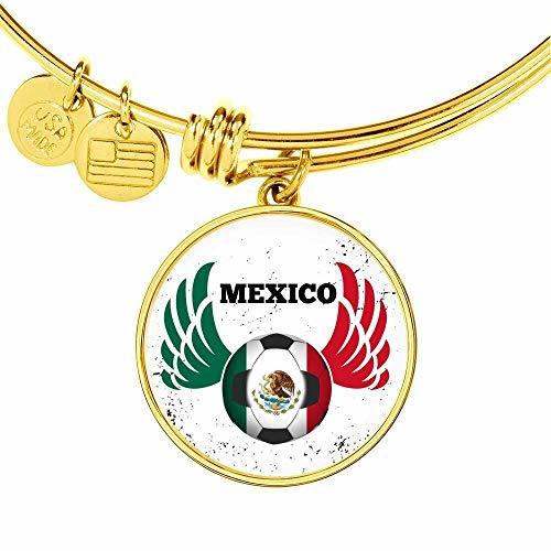 Express Your Love Gifts Mexico Futbol/Soccer Engraved 18k Gold Circle Bangle Bra