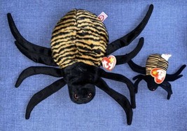 2 Vintage 1999 Ty Beanie Buddy 13” &amp; Teenie Baby 5”SPINNER Plush Spider Mwm Ts - £11.71 GBP