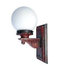 Antique Cast Iron Sconce Satin Globe Signed RB Company Early 1900s Red R... - £312.70 GBP