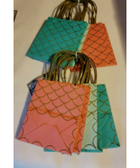 Spritz Party Treat Bags Mermaid Scales 6x5 Aqua Pink Salmon Handles 12 c... - $9.74