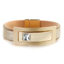 ALLYES Simple Leather Bracelet for Women Fashion 2020 Metal Wide Magnet Crystal  - £9.80 GBP