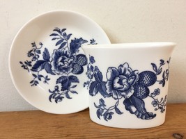 Vtg Early Royal Worcester Blue Sprays Porcelain Dish Toothpick Holder Vanity Set - £31.37 GBP