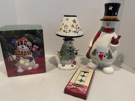 Snowman Tea Light Holder  Ceramic Holiday Winter 3pc Set - $11.40