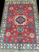 Hand-Knotted Rug 4&#39; x 6&#39; Kazak Delicate Adorned Decor Home Dyed - £388.35 GBP