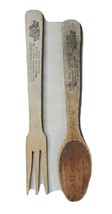 Wood Serving Fork And Spoon 9 7/8” Long Vintage Distressed Promo Ink - $4.80