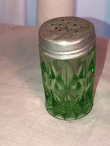 Two Green Depression Glass Shakers Windsor And Block Shaped - $19.99