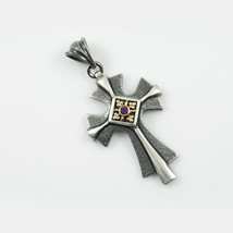 Radiant Cross Natural Amethyst Two Tone Bronze &amp; Sterling Silver Pendant - £148.77 GBP