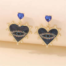 Blue Crystal &amp; Enamel Pearl 18K Gold-Plated Eye Heart Drop Earrings - £10.99 GBP