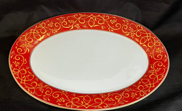 Chris madden RED White Porcelain Oval Platter 11-3/4&quot; - £19.64 GBP