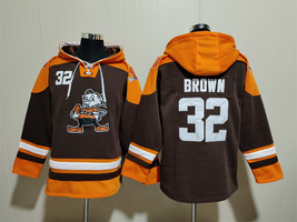 Jim Brown Browns Lace-Up Pullover Brown Jersey Hoodie  - $59.25