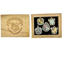 Hogwarts Set of 5 Pins Decorative Wooden Box Velvet Lined NIB - £32.52 GBP