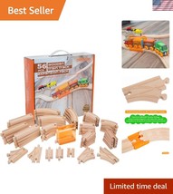 Durable 56-Piece Wooden Train Track with See-Through Tunnel for Imaginat... - $51.00