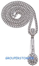 Microphone Necklace New Iced Out Pendant With 36 Inch Cuban Link Chain Mic DJ - $19.99