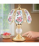 3-Way Touch Table Lamp Beautiful Pink Roses Flower Glass Gold Base Home ... - $48.81