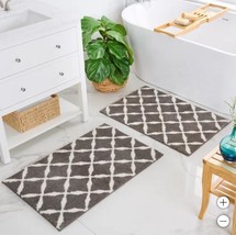 Welhome Purely Organic Bath Rug Gray Grey White 2-Pack Printed Lattice 2... - $64.99