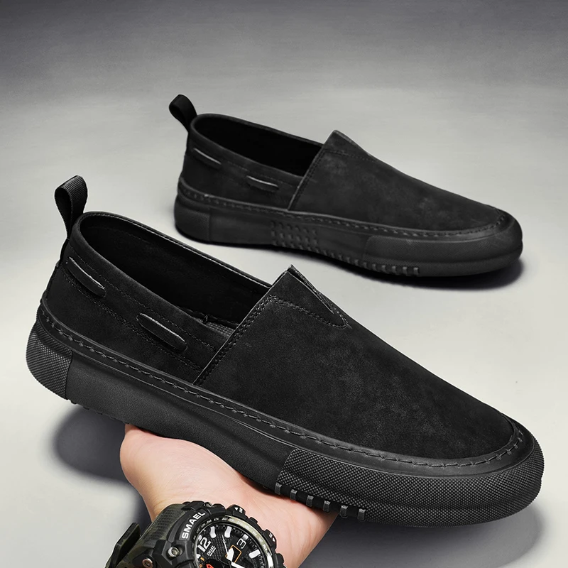 Men Loafers slip on fashiopn Leather Shoes Men breathable Boat Shoes Bra... - $76.28