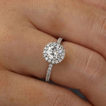 Round Cut 1.70Ct Moissanite Halo Engagement Ring Solid 14k White Gold Size 5.5 - £216.00 GBP