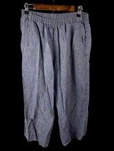 Flax Pants Size Medium Womens Blue Gray 100% Linen Cropped Wide Leg Lagenlook - £43.78 GBP