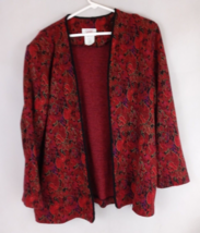 Vintage Graff Women&#39;s Red Black &amp; Gold Open Front Floral Sweater Shawl Size 16 - £9.90 GBP