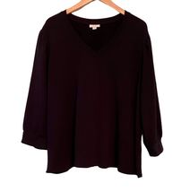 J Jill Womens Black Top Stretch Knit 3/4 Sleeve w Band Blouse Size 2X V ... - $17.82