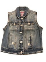 Aeropostale Blue Denim Vest Distressed Junior Girls Size Small Buttons Pockets - £12.35 GBP