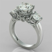 Round 2.85Ct Three Simulated Diamond White Gold Finish Engagement Ring in Size 7 - £109.38 GBP