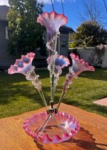 Victorian Cranberry Opalescent Epergne Centerpiece Vase Cir. 1880 Rare - £743.21 GBP