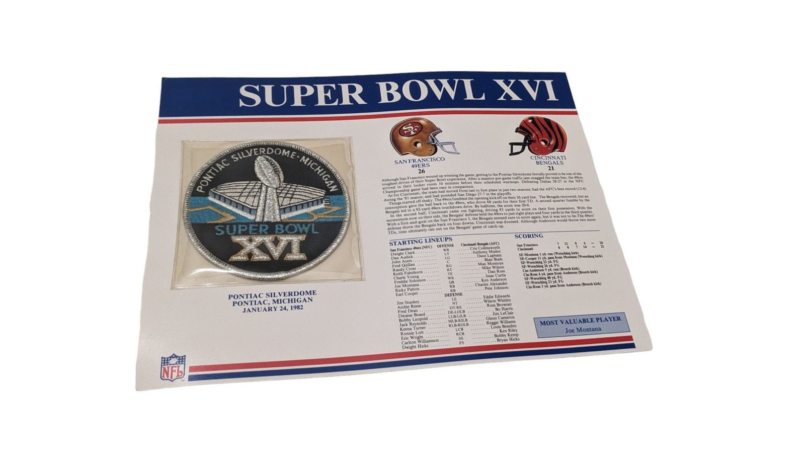 1982 NFL Super Bowl XVI Willabee Ward Patch San Francisco 49ers Bengals - $19.80