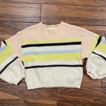 Billabong Womens L Striped Knit Sweater Balloon Sleeve Cropped Pastel Boho - $22.52