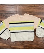 Billabong Womens L Striped Knit Sweater Balloon Sleeve Cropped Pastel Boho - $30.89 CAD