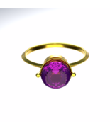 Natural Round Amethyst 22k Gold Plated Silver Ring, Purple Gemstone Ring - £97.89 GBP