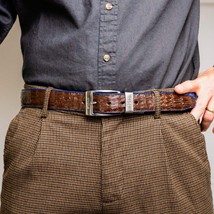 Marco Di Milano Genuine Caiman Back & Belly Exotic Belt Luciano Navy / Brown image 5