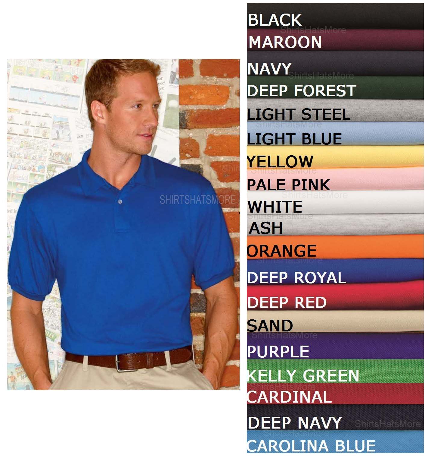 Hanes Mens Jersey Polo Stedman Blended Golf Sport Shirt Wicking S-XL 17 COLORS - $9.95 - $13.25