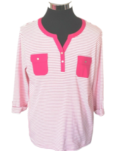 Croft &amp; Barrow T-Shirt Women&#39;s Size  1X Raspberry  Pink &amp; White Stripes - £11.68 GBP