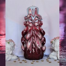 Carved Candles Home Decor Handmade Colourful Art Design Handcrafted Red White - £39.16 GBP