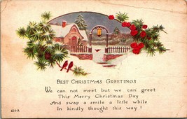 Best Christmas Greetings Winter Cabins Scene Pine Boughs UNP DB Postcard E11 - £2.19 GBP