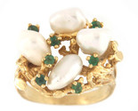 Baroque pearl and emerald Women&#39;s Cluster ring 14kt Yellow Gold 292515 - $699.00
