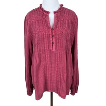 Eze Sur Mer Top Womens Medium Peasant V-Neck Boho Pintuck Long Sleeve Ru... - £23.96 GBP