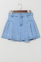 Dusk Blue Pleated Patchwork Wide Leg Lightweight Denim Shorts - $292.82 MXN