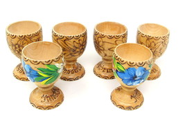 6 Wooden Egg Cups Hand Painted Innsbruck Edelweiss Vintage Soft Boiled B... - £27.55 GBP