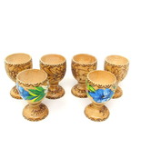 6 Wooden Egg Cups Hand Painted Innsbruck Edelweiss Vintage Soft Boiled B... - £27.19 GBP