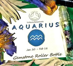 AQUARIUS Zodiac Roller Bottle Crystal Set for Essential Oil Astrology Wi... - $10.25